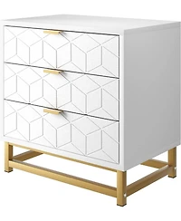 3 Drawer Dresser for Bedroom, Wood Chest of Drawers with Metal Legs, Modern Storage Dresser Chest Cabinet Organizer, Large Dresser for Hallway, Closet
