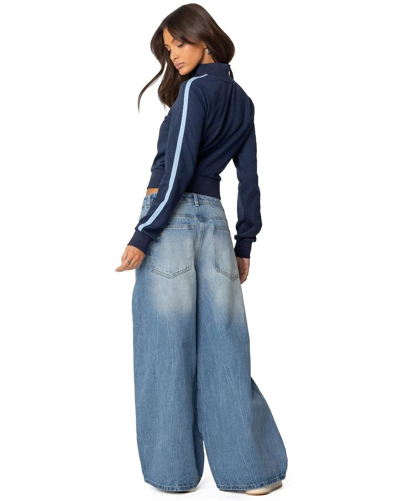 Edikted Womens Distressed Low Rise Baggy Jeans