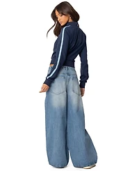 Edikted Womens Distressed Low Rise Baggy Jeans