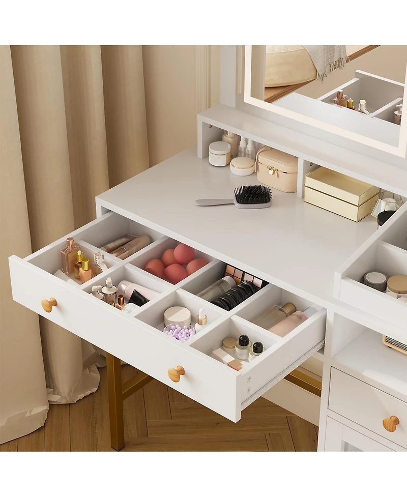 gaomon Vanity Desk with Mirror & 3 Color Led Lighted