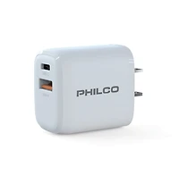 Philco Dual Port Usb-c & Usb-a Charger, Power Delivery 3.0 & Quick Charge 3.0, 25W Fast Charging