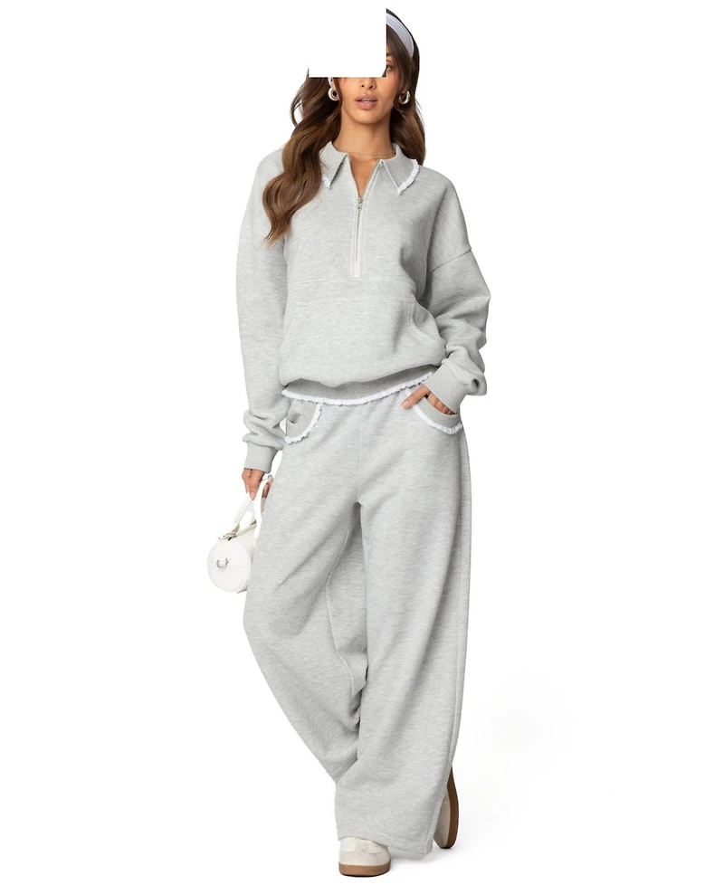 Edikted Womens Ashtin Ruffle Trim Sweatpants
