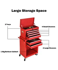 Gymax 2 in 1 Rolling Cabinet Storage Chest Box Garage Toolbox Organizer w/ 6 Drawers