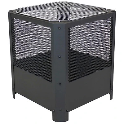 Outdoor Camping or Backyard Steel Square Grelha Fire Pit with Grilling Grate - 16" - Black