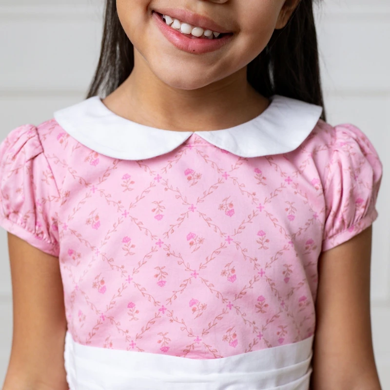 Hope & Henry Big Girls Short Sleeve Sateen Dress with Peter Pan Collar