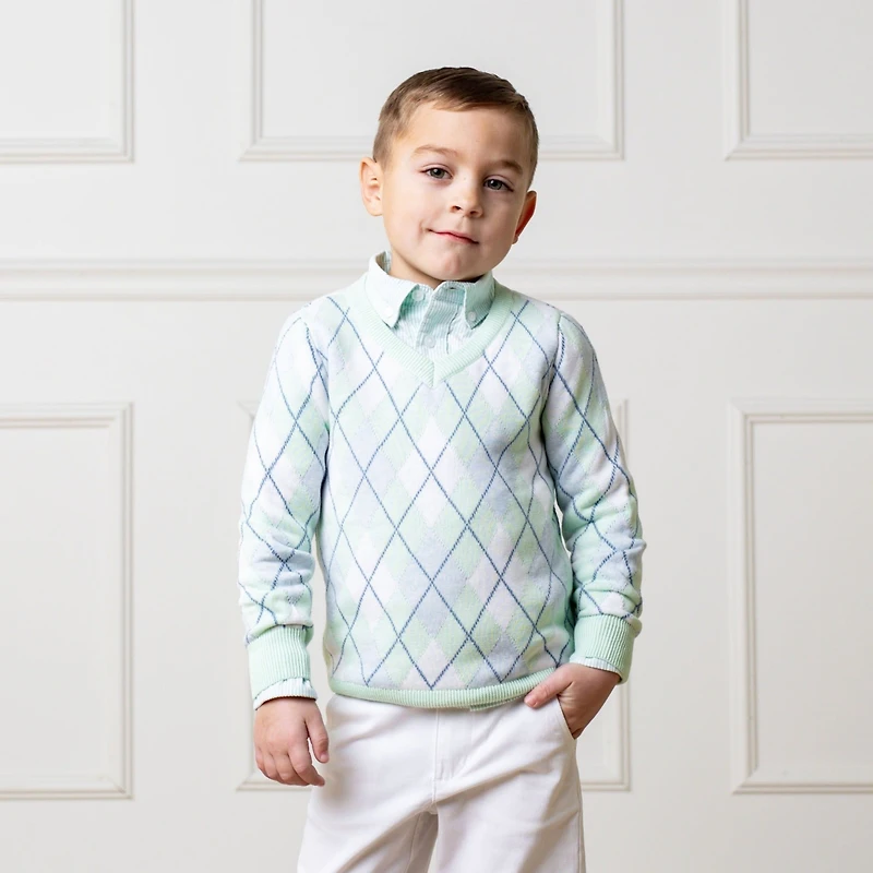 Hope & Henry Boys' Organic Long Sleeve Fine Gauge V-Neck Sweater, Kids