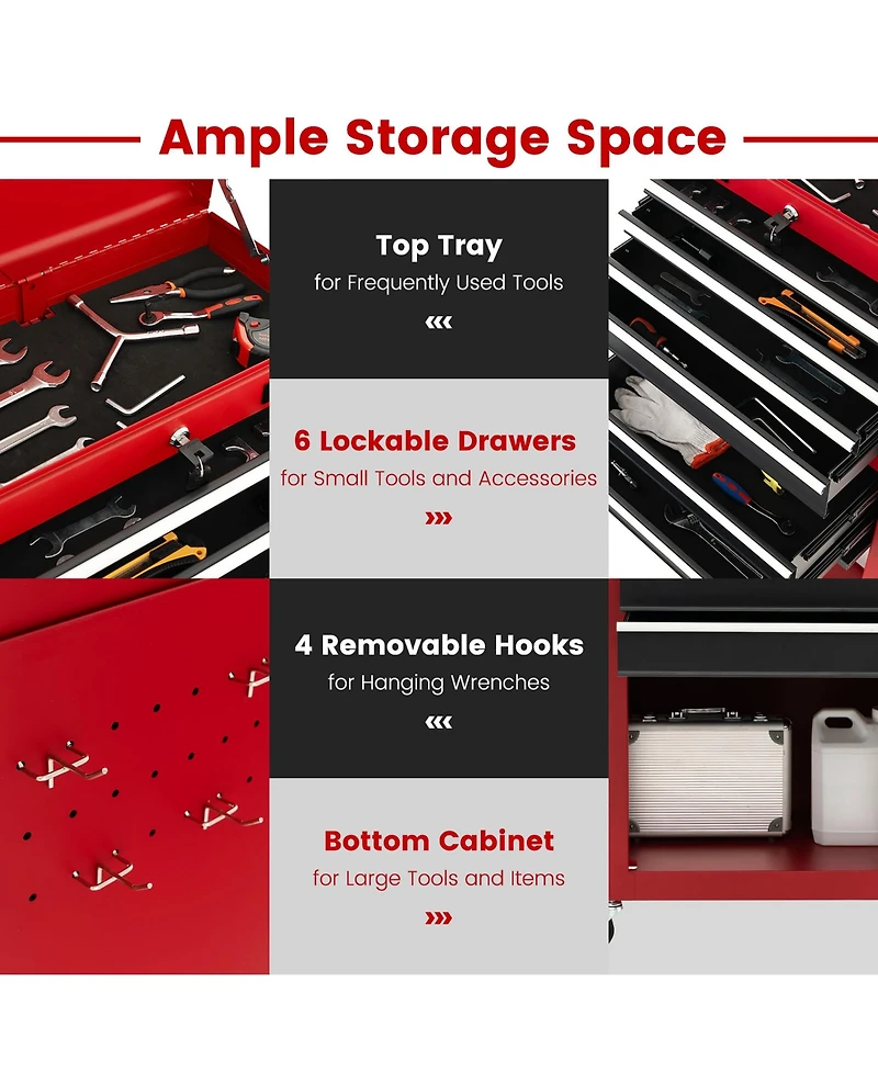 Gymax 6-Drawer Rolling Tool Chest Lockable Tool Box and Storage Cabinet Garage Workshop