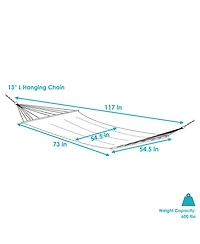 Heavy-Duty 2-Person Woven Polyester Style Hammock with Crocheted edges and Wooden Spreader Bars - 600 lb Weight Capacity