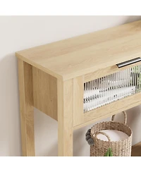 gaomon Entryway Table, Wood Console Table with 2 Glass Drawers