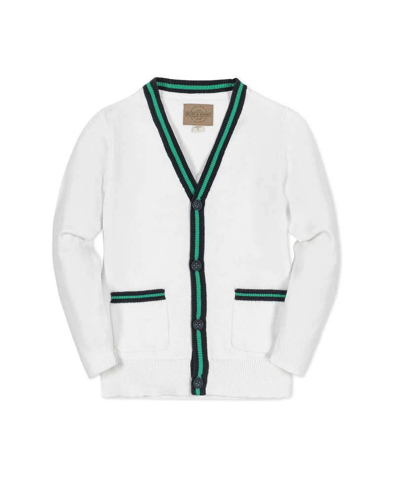 Hope & Henry Boys' Organic Long Sleeve Tipped Cardigan Sweater, Kids