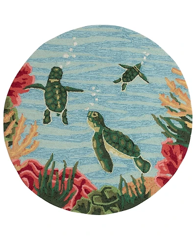 Liora Manne' Frontporch Swimming Baby Turtles 3'x3' Round Area Rug