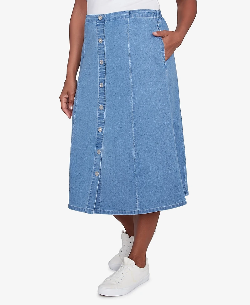 Alfred Dunner Petite Paneled Full Length Denim Skirts