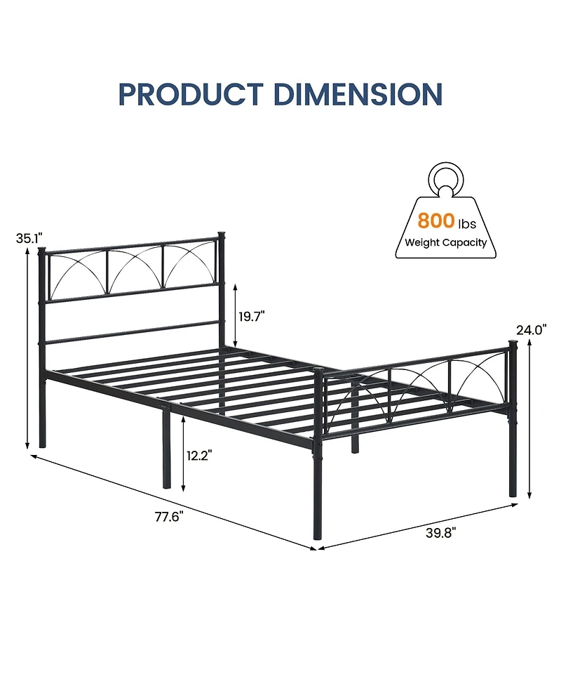 gaomon Twin Size Metal Bed Frame, Platform Bed Frame with Headboard and Footboard