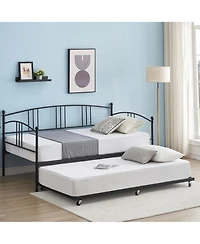 gaomon Twin Daybed with Trundle, Metal Twin Size Daybed with Pullout Trundle 6 Casters