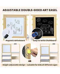 gaomon Wooden Easel for Kids, Kids Art Table and 2 Chairs,Art Center with Double-Sided Blackboard & Whiteboard