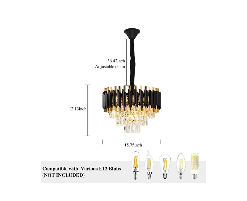 gaomon Modern Crystal Chandeliers 3 Tiers Black and Gold Pendant Light Fixtures
