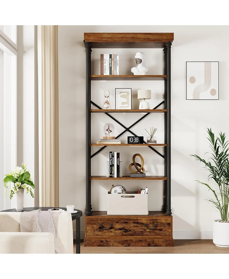 gaomon Bookshelf with Drawers Tall Bookcase 5 Tier Bookshelves Vintage Bookshelf