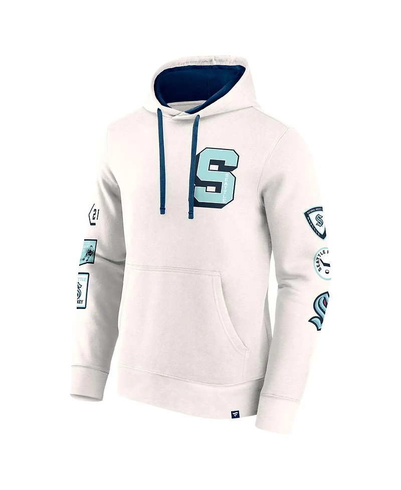 Fanatics Men's White Seattle Kraken Letterman Fleece Pullover Hoodie