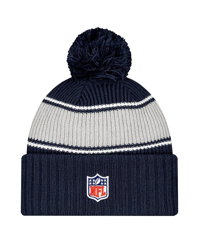 New Era Men's Navy Dallas Cowboys 2024 Sideline Cuffed Knit Hat with Pom