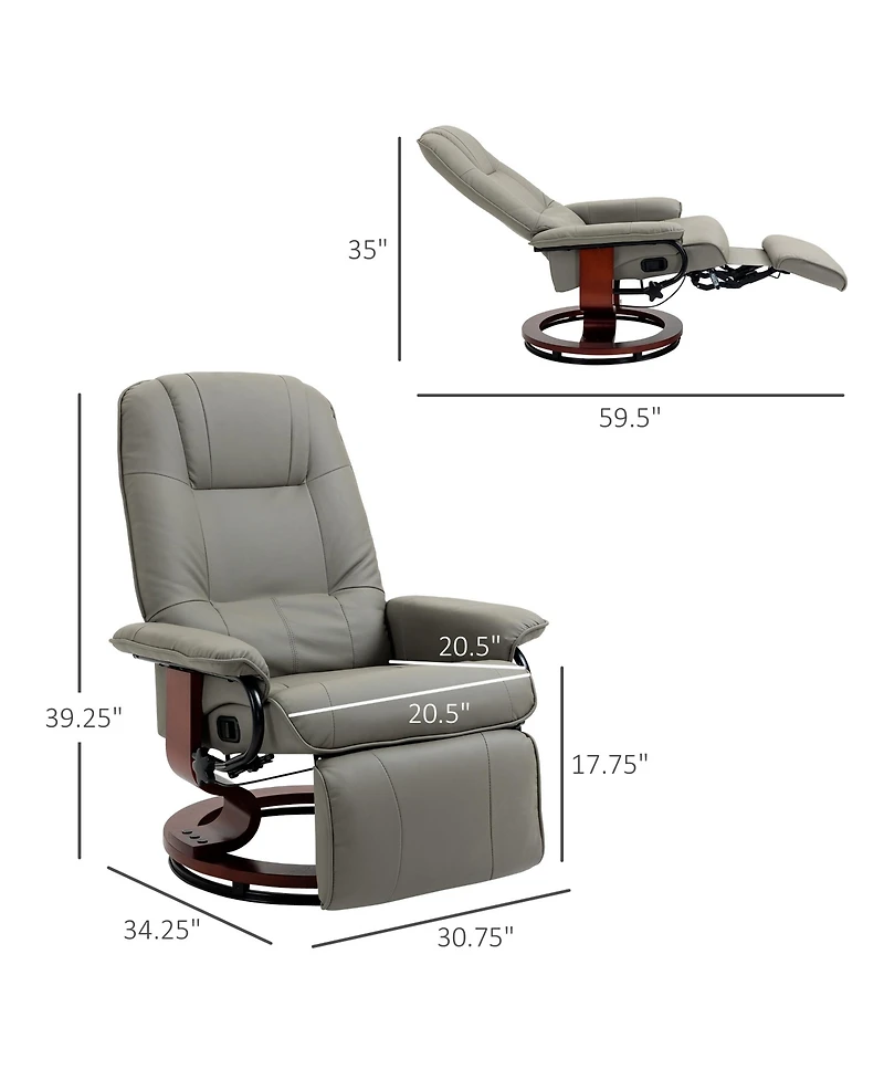 Homcom Faux Leather Manual Recliner with Swivel Wood Base Padded Armrest