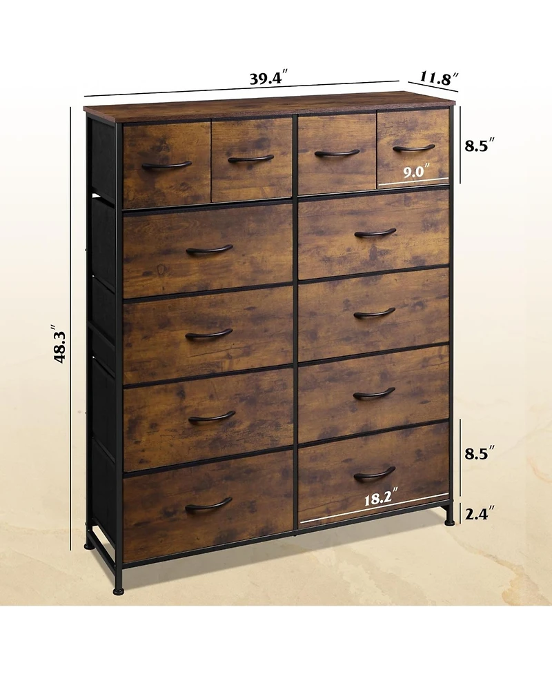 Wlive Tall Dresser for Bedroom with 12 Drawers Dressers & Chests of Fabric Closet Storage Draw