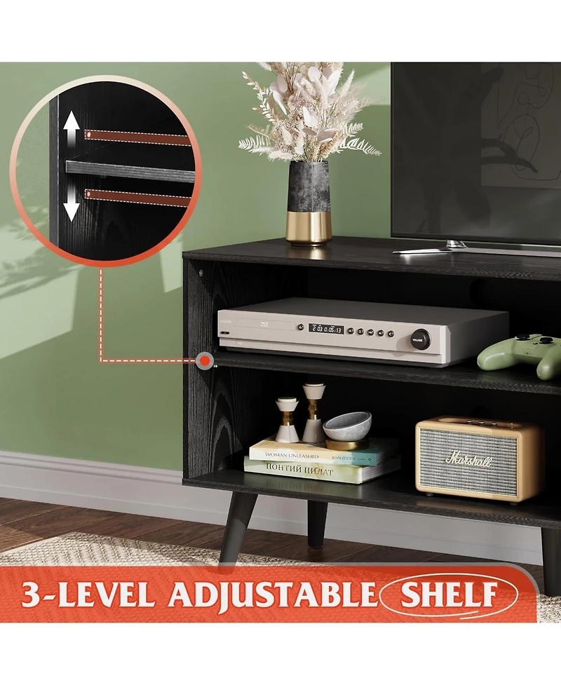 Wlive Mid-Century Modern Tv Stand for 55" Tv Entertainment Center with Storage Open Shelves Tv Console for Living Room and Bedroom