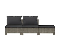 vidaXL 3 Piece Patio Lounge Set with Cushions Gray Poly Rattan