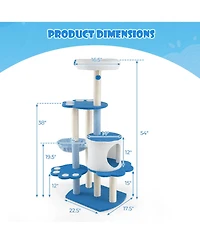 Gymax 54'' Cat Tree Tower w/ Sisal Scratching Posts Bell Cat Perch Cat Condo