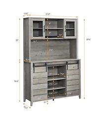 gaomon 70'' Tall Farmhouse Coffee Bar Cabinet, Kitchen Hutch Storage with Sliding Barn Door, Kitchen Buffet with Wine Rack, Glass Holder, Wine Bar Cab