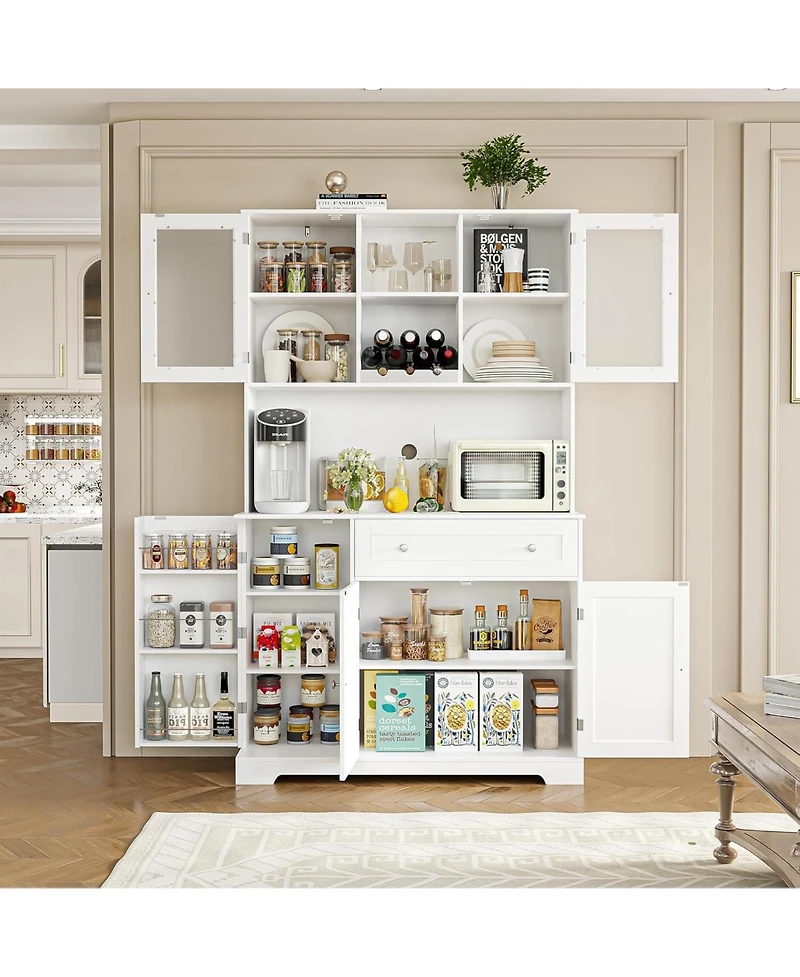 gaomon Kitchen Pantry Storage Cabinet, Modern Buffet Cabinet with Hutch, Tall Kitchen Hutch Cabinet with Microwave Stand, Food Pantry Cabinet with Doo