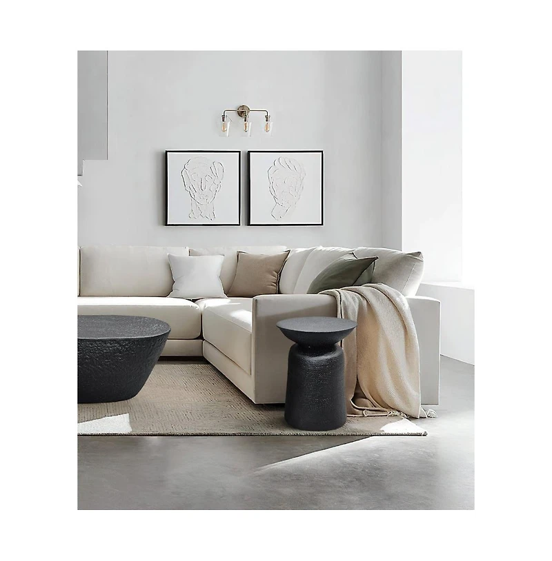 Slickblue Round Side End Table with Handcrafted Hammered Design for Unique Accent Decor