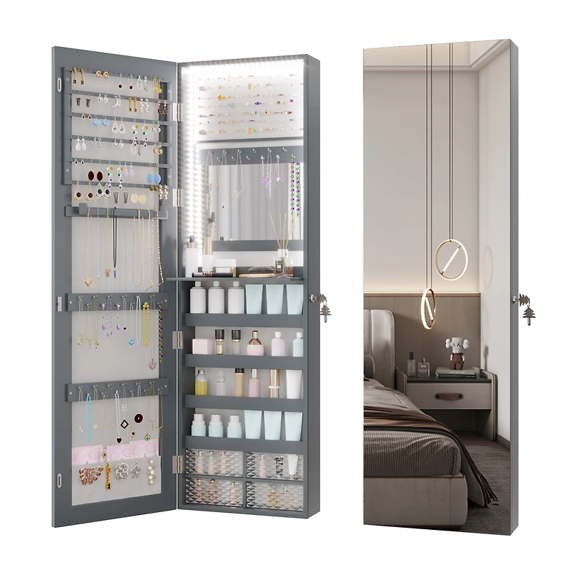 Vlsrka Wall/Door Mounted Led Jewelry Storage Mirror Cabinet