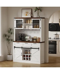gaomon Modern Wine Bar Cabinets with Storage,68" Buffet Hutch Cabinet with Wine Glass Rack&Sliding Barn Door,Large Coffee Bar Sideboard Cabinet for Li