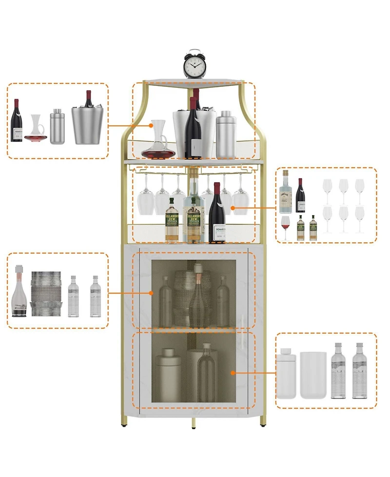 gaomon Corner Wine Bar Rack Cabinet with Detachable Wine Rack, Home Bar Cabinet with Barn Door and Adjustable Shelf