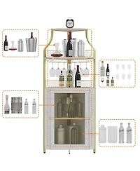 gaomon Corner Wine Bar Rack Cabinet with Detachable Wine Rack, Home Bar Cabinet with Barn Door and Adjustable Shelf