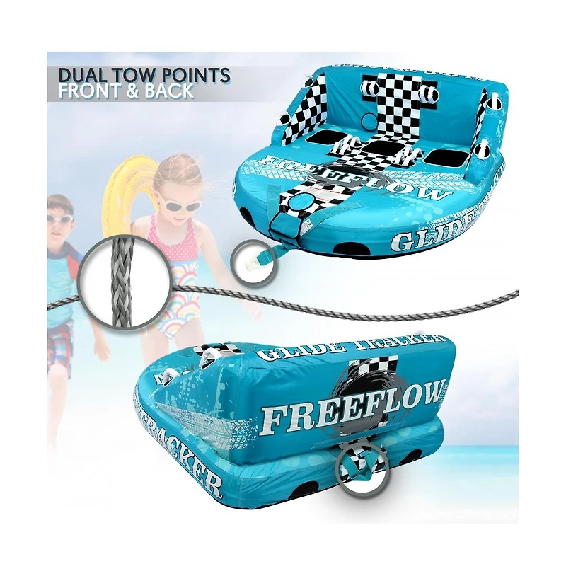SereneLife Inflatable Towable Tube With Front & Back Tow Points - 3-Person Capacity