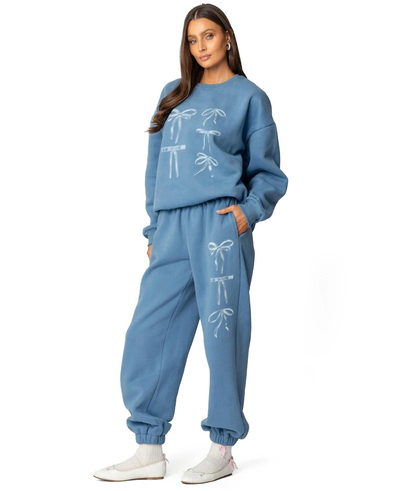 Edikted Womens Bow Bliss Oversized Sweatpants