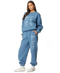 Edikted Womens Bow Bliss Oversized Sweatpants