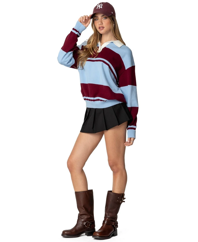 Edikted Women's Kian Striped Polo Sweater