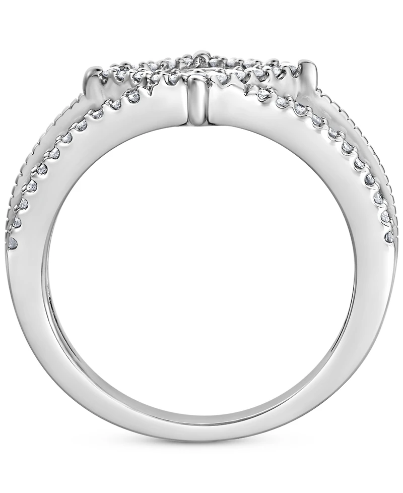 Diamond Princess & Round Halo Cluster Split Shank Ring (5/8 ct. t.w.) in 14k White Gold