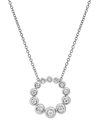 Diamond Graduated Bezel Circle Pendant Necklace (1/5 ct. t.w.) in 14k White Gold, 16" + 2" extender
