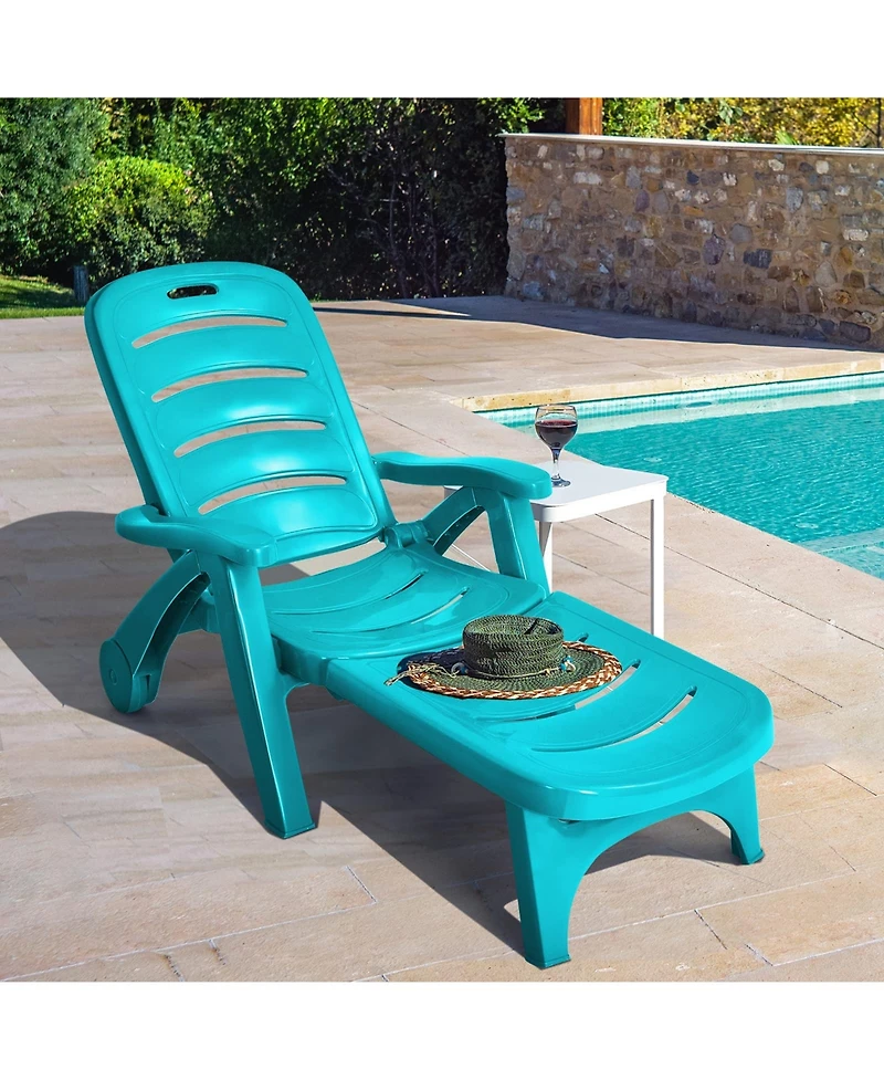 Sugift 5 Position Adjustable Folding Lounger Chaise Chair on Wheels