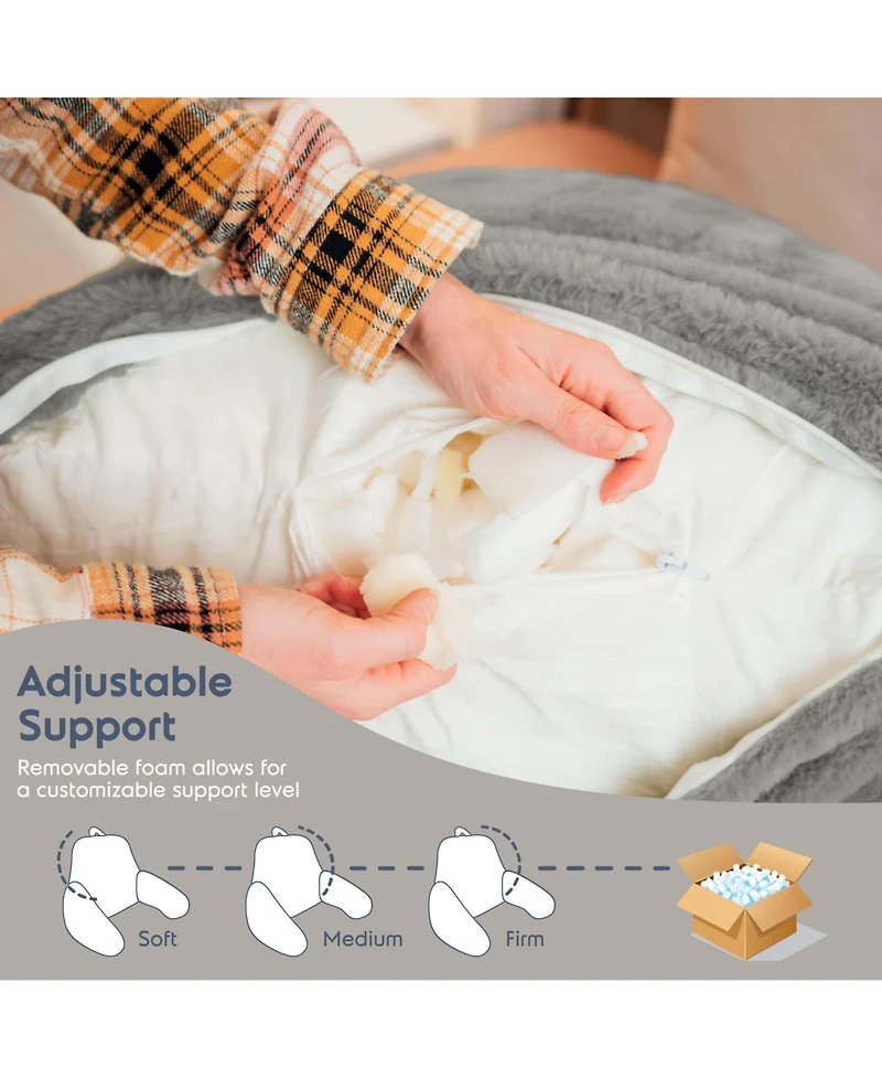 Faux Fur Supportive Backrest Reading Pillow for Adults & Kids - Blue