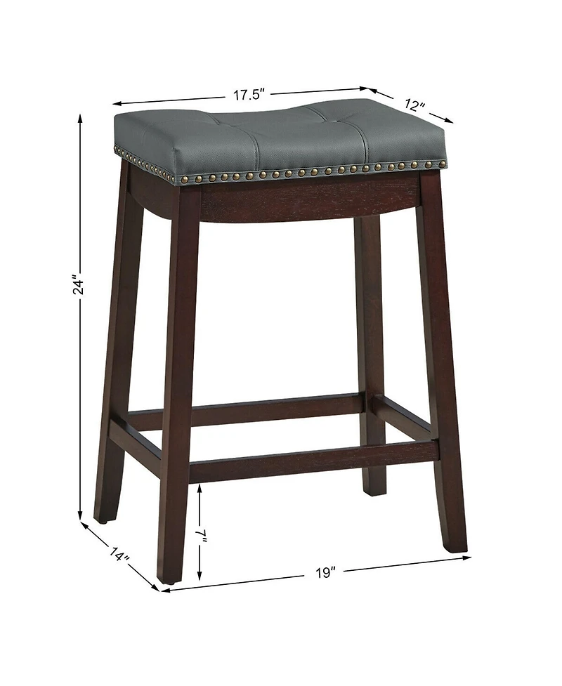 Gymax Set of 2 Nailhead Saddle Bar Stools 24'' Counter Stools Brown with Cushion