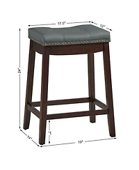 Gymax Set of 2 Nailhead Saddle Bar Stools 24'' Counter Stools Brown with Cushion