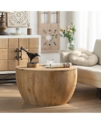 Lovmor 31.50"Vintage Style Bucket Shaped Coffee Table with storage function, for Office, Dining Room and Living Room