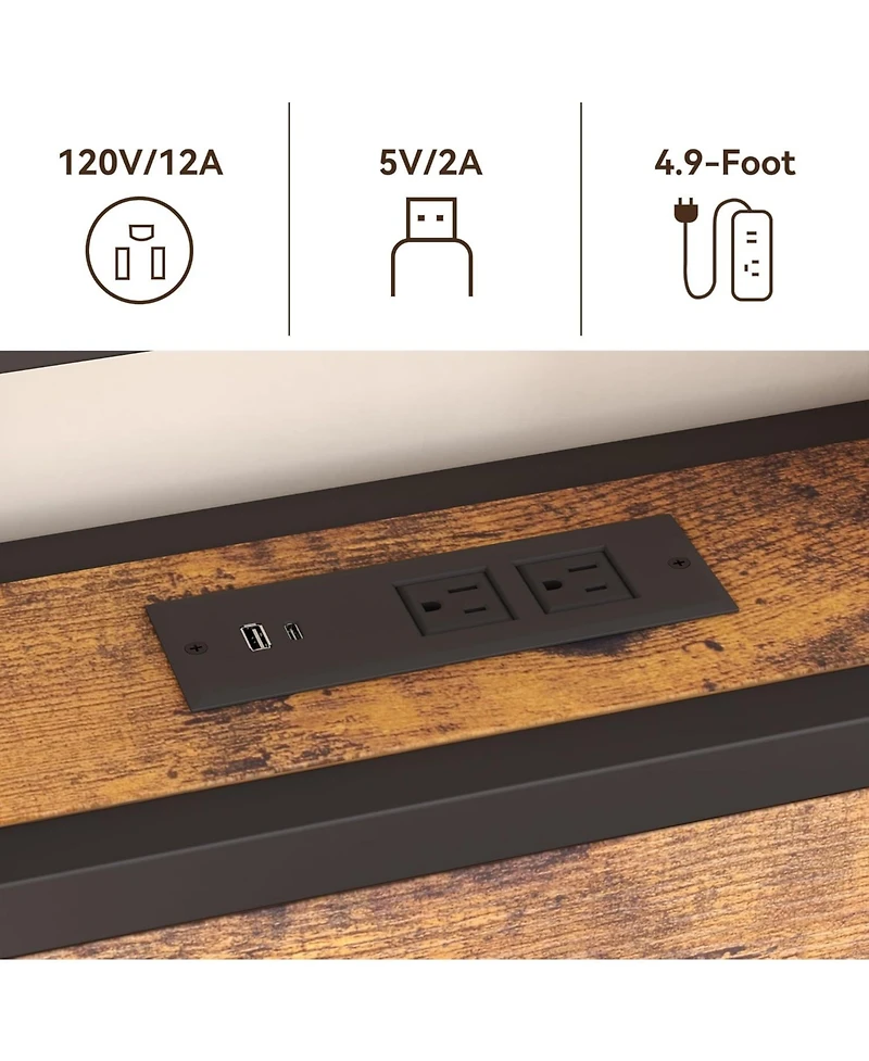 gaomon Full Size Headboard, Headboard with 2 Outlets, Led Lights and Usb Ports, Adjustable Height, Storage Rack, Sturdy and Stable, Easy Assembly, Rus