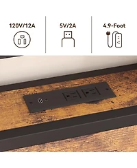 gaomon Full Size Headboard, Headboard with 2 Outlets, Led Lights and Usb Ports, Adjustable Height, Storage Rack, Sturdy and Stable, Easy Assembly, Rus