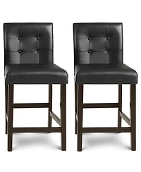 Gymax Set of 2 Bar Stools 25inch Counter Height Barstool Pub Chair Rubber Wood Black