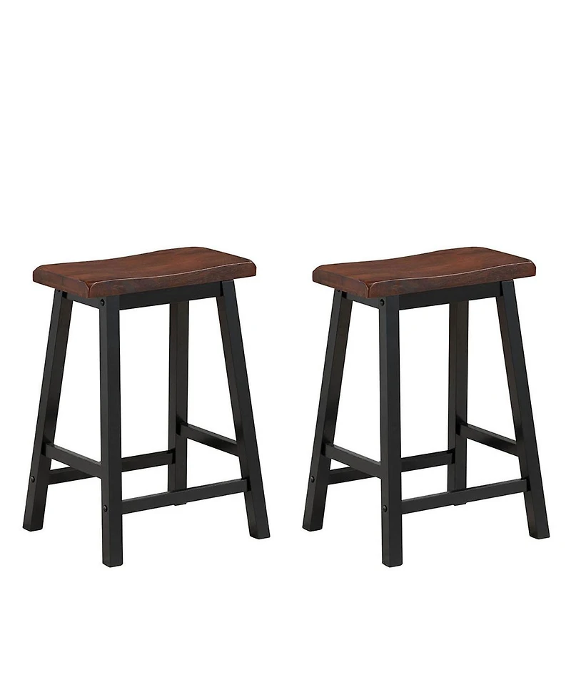 Gymax Set of 2 Bar Stools 24''H Saddle Seat Pub Chair Home Kitchen Dining Room Brown